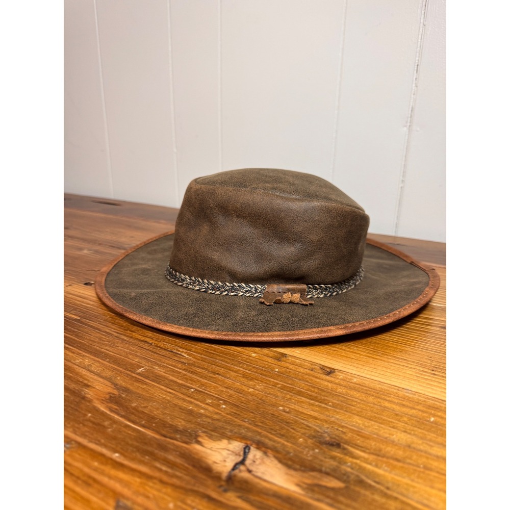 Overland Rancher Oil Leather Cowboy Hat Brown Packable Western USA M 7–7 1/8 - Picture 5 of 15
